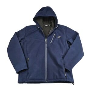 New Balance Mens Small Full Zip Lightweight Coat Fleece Lined Blue Hooded Jacket